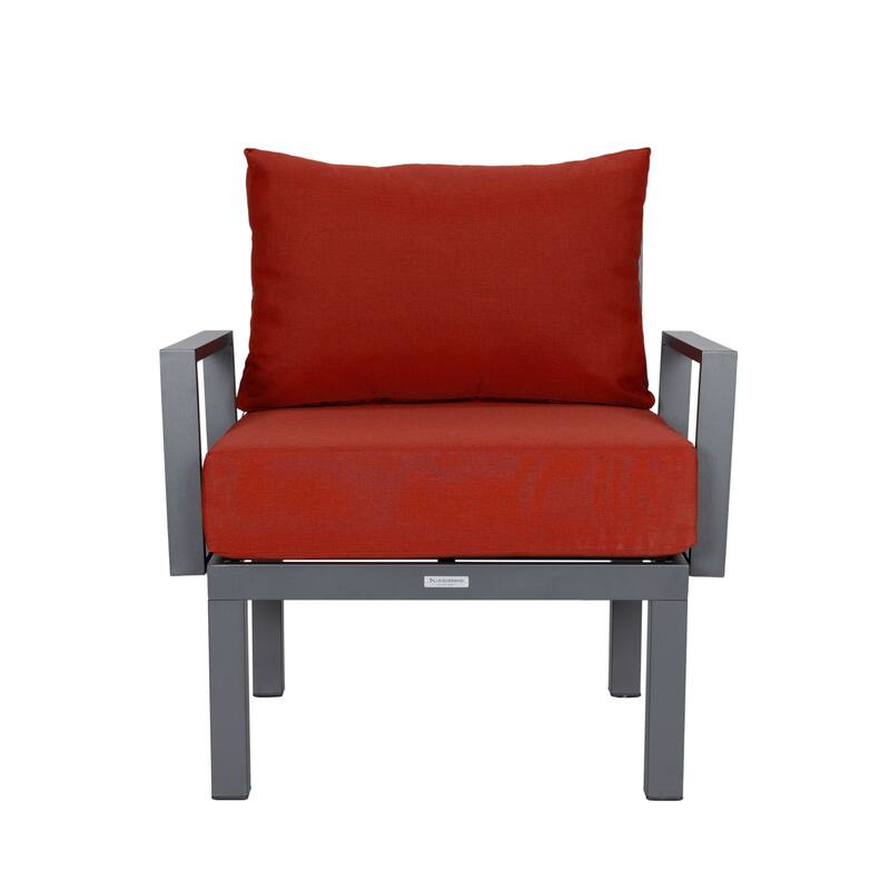 Chelsea 7-Piece Outdoor Patio Sectional Set with Firepit Table in Black Aluminum for Backyard Garden and Patio Deck