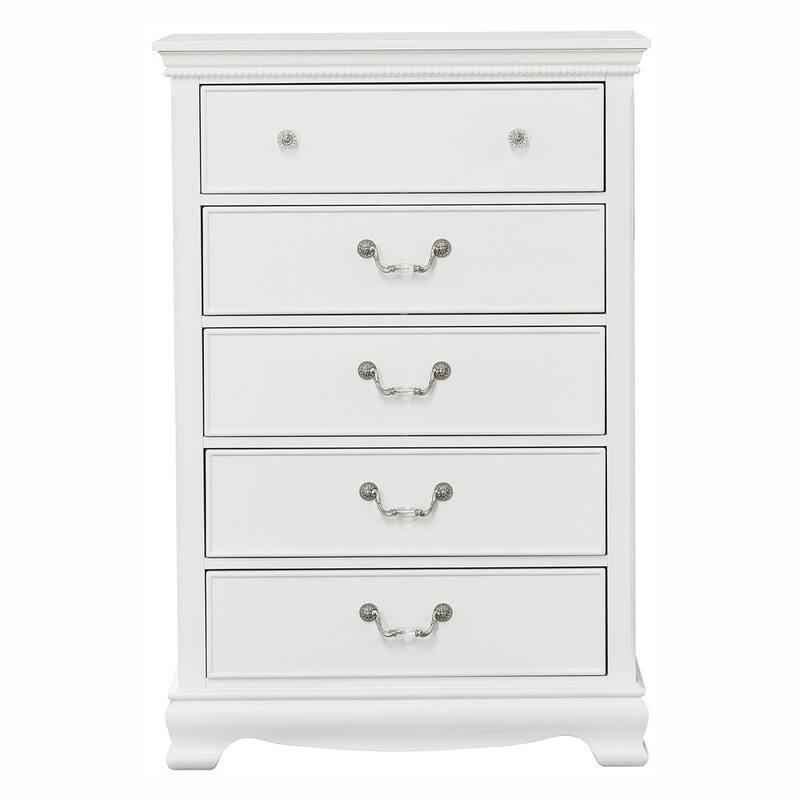 Classic Traditional Style White Finish 1pc Chest of 5x Dovetail Drawers Wooden Bedroom Furniture