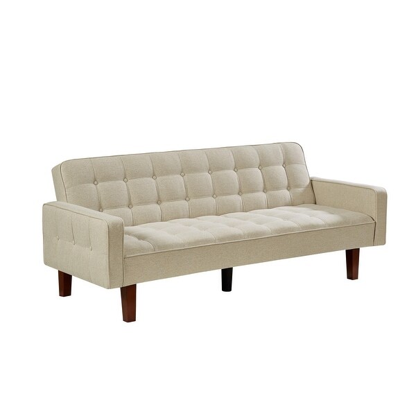 Beige Linen Futon Sofa Bed 73.62 inch Fabric Upholstered Convertible Sofa Bed Minimalist Style for Living Room Bedroom