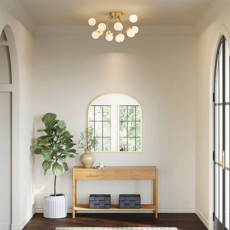 Allegra 15-Light Modern Gold Sputnik Cluster Frosted Opal Glass Globe Bubble Semi-Flush Mount LED Light