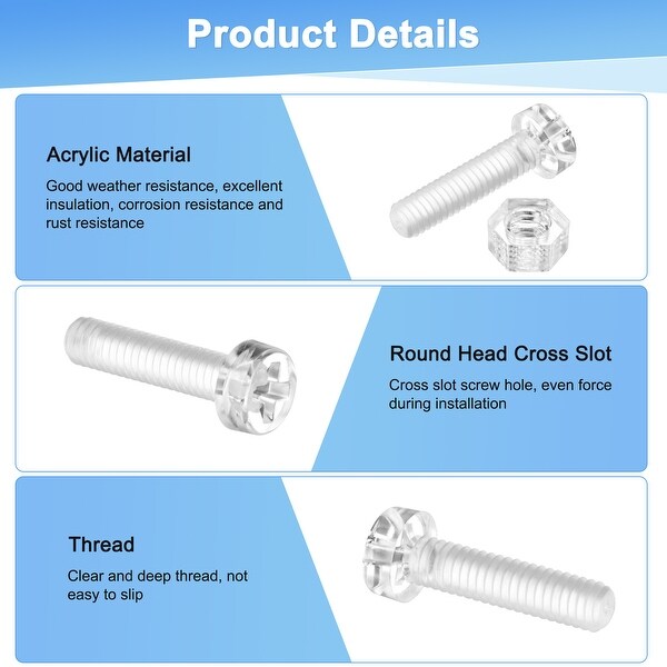 30 pcs Acrylic Screw Hex Nut, Transparent, Corrosion-Resistant