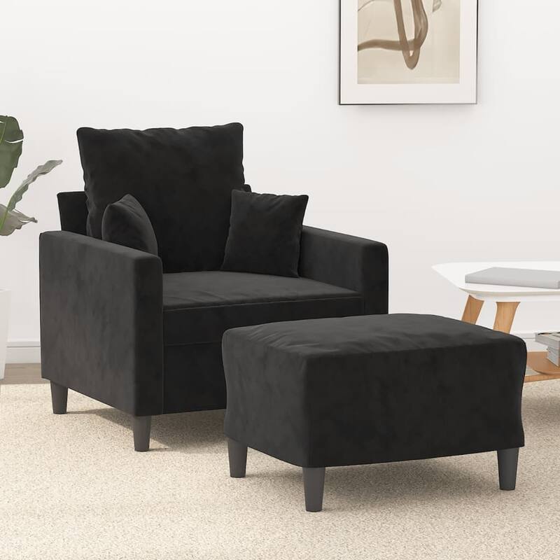 vidaXL Sofa Chair Accent Upholstered Single Sofa Chair with Footstool Velvet - 30.7 x 30.7 x 31.5 in. - Black