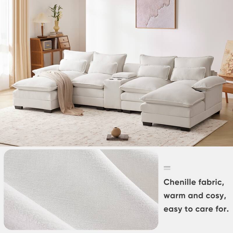 6-seat Upholstered Symmetrical Sofa Set with Console,Cupholders and USB Ports