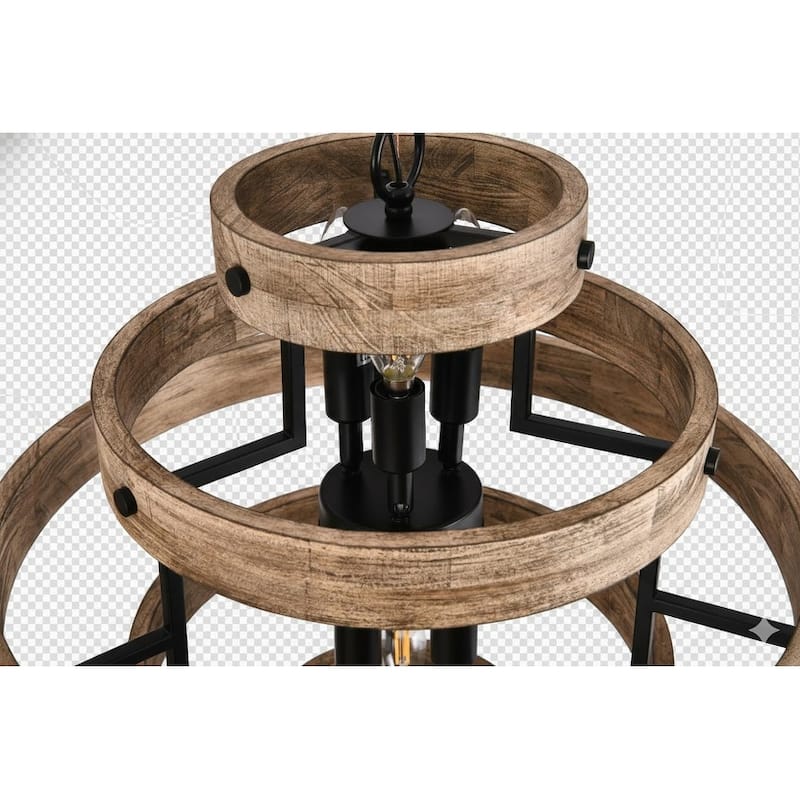 Wooden Rustic Chandelier, 6-Light Contemporary Pendant Light