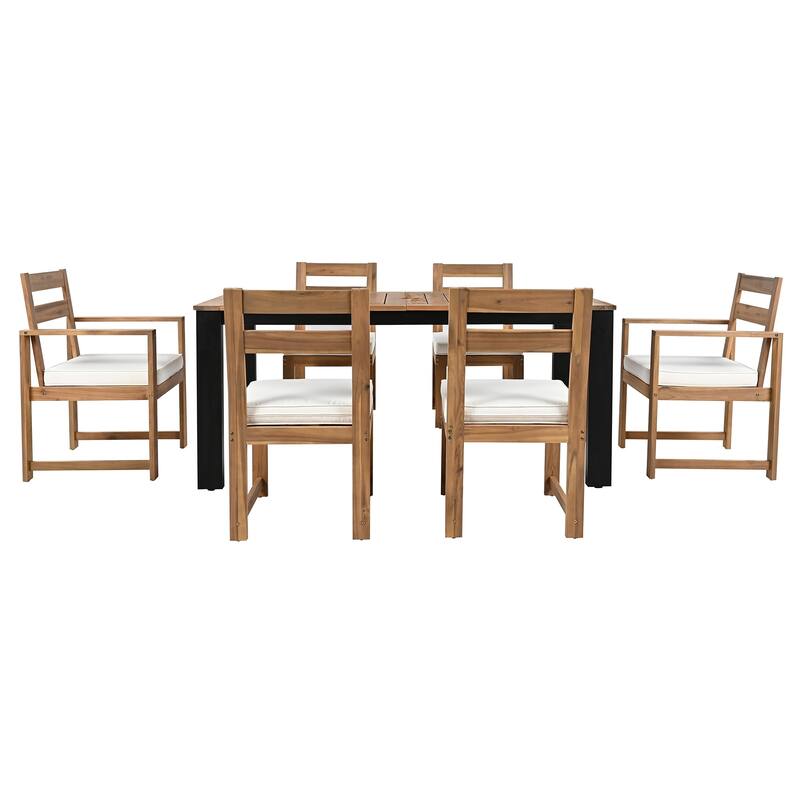 7-piece Acacia Patio Extendable Dining Set with Umbrella Hole