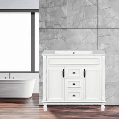 36" Modern Bathroom Vanity with Resin Sink, 2 Soft-Close Doors, 2 Drawers, & Cabinet Storage