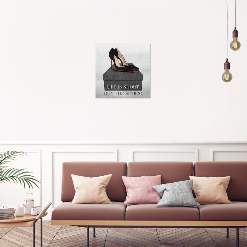 Wynwood Studio Canvas Fashion and Glam Life Is Short Black Shoes Black and Glam Wall Art Canvas Print - 30 x 20