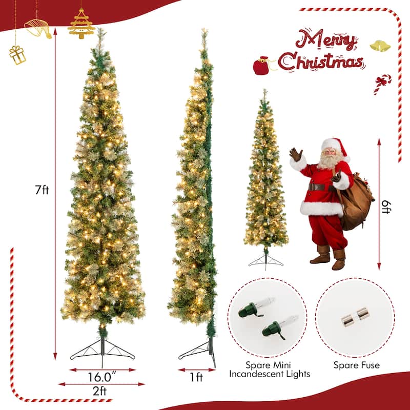 Gymax 7FT Pre-lit PVC Half Christmas Tree Pine Needle Lamp Tree w/