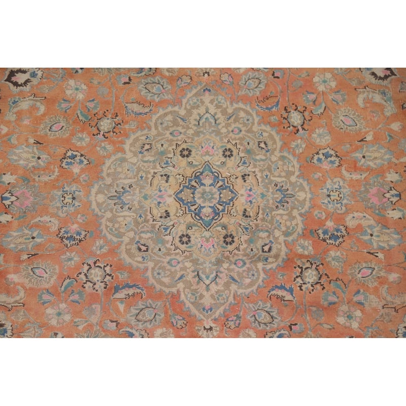 Hand Knotted Oriental 100% Wool Carpet Traditional Floral Oranges & Rust Mashad Area Rug - 11' 2'' X 8' 1''
