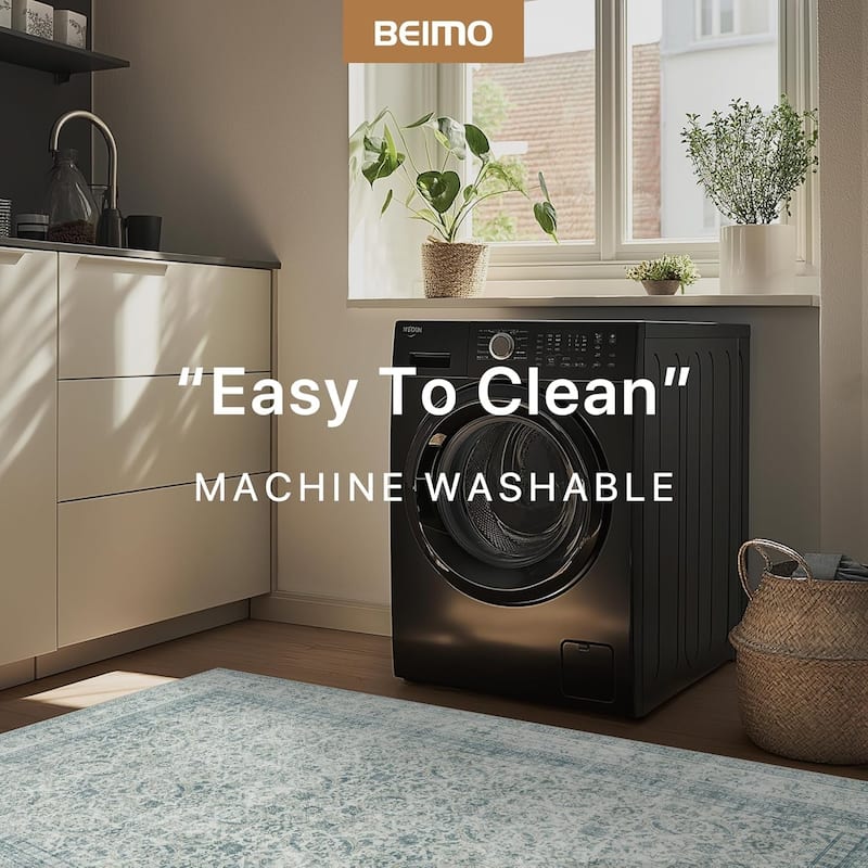 Mcow Machine Washable Boho Vintage Retro Floral Non Slip Rug