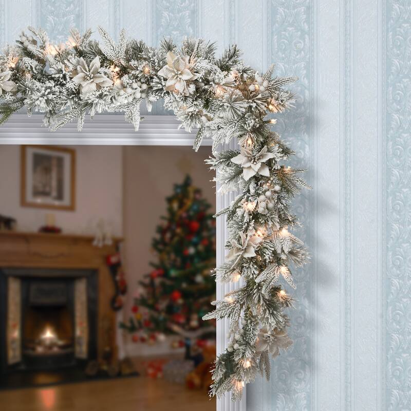 9 ft. Frosted Fir Garland with Clear Lights - Green