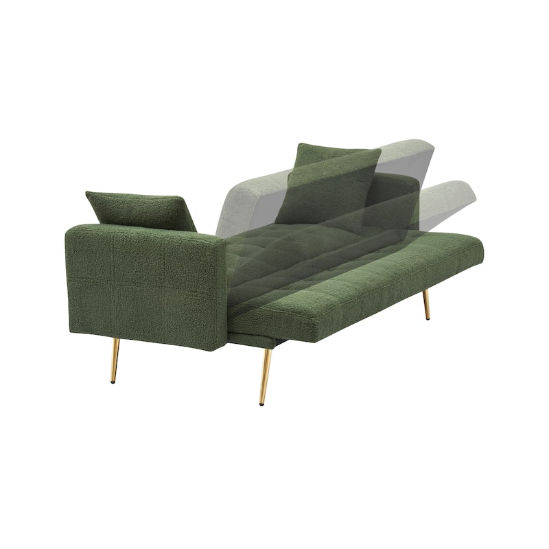 Folding Couch Teddy Fleece Sleeper Sofa Bed with Pillows and Metal Leg