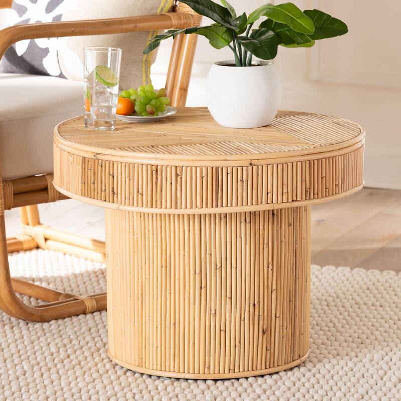Iryna Modern Bohemian Natural Rattan End Table