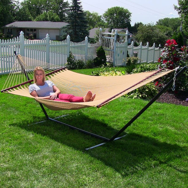 Sunnydaze Large 2-Person Rope Hammock with Spreader Bar & Hammock Stand