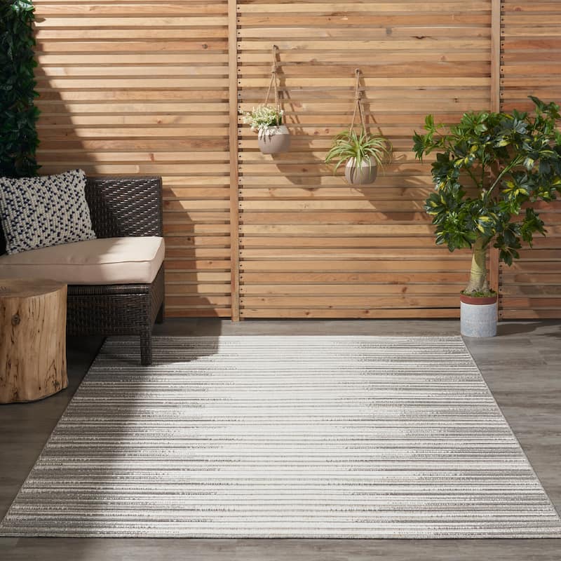 Nourison Calobra Traditional Geometric Stripe Indoor Outdoor Striped Area Rug - 4' x 6' - Lt Grey