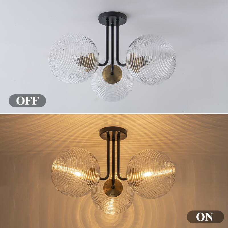 3 - Light 22'' Modern Sputnik Globe Glass Semi Flush Mount Light