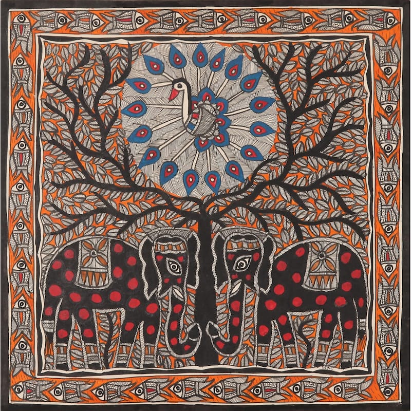 Novica Handmade Together In Heaven Madhubani Painting