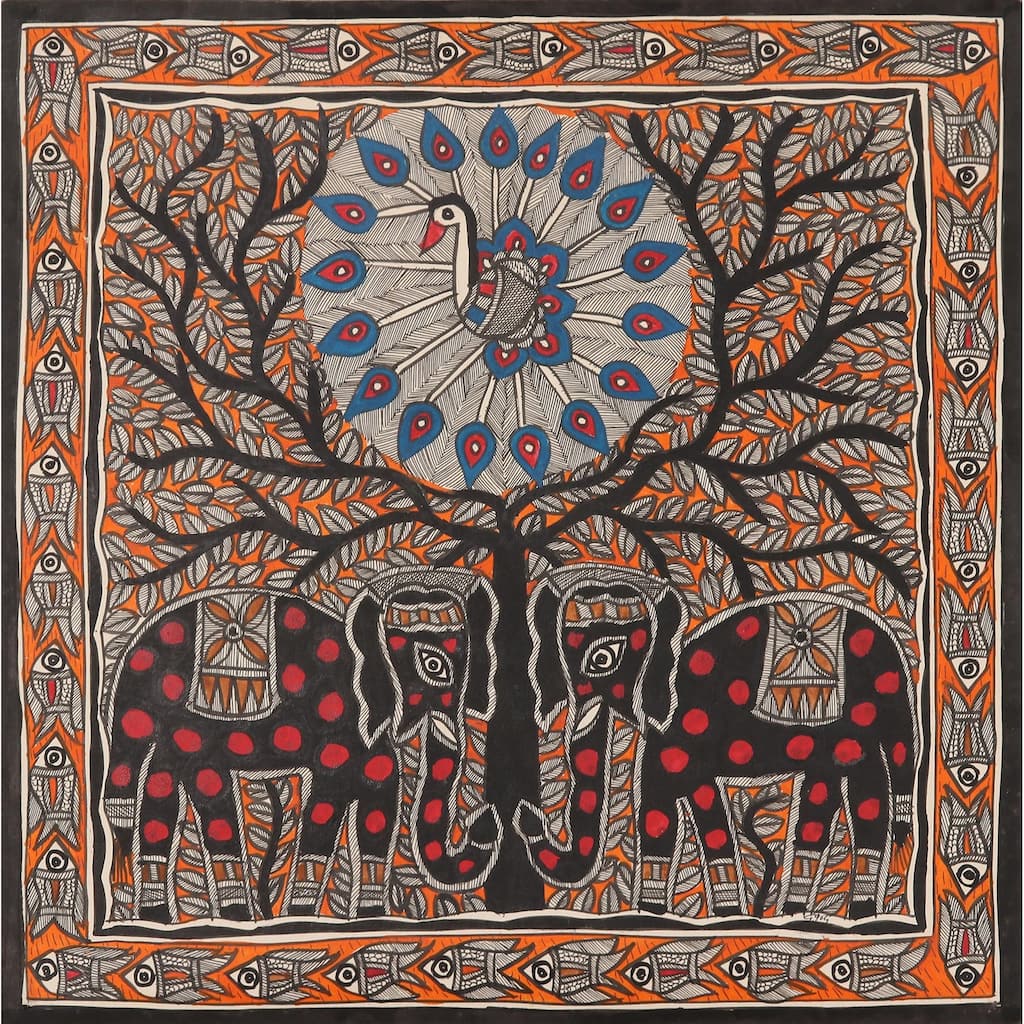 Novica Handmade Together In Heaven Madhubani Painting