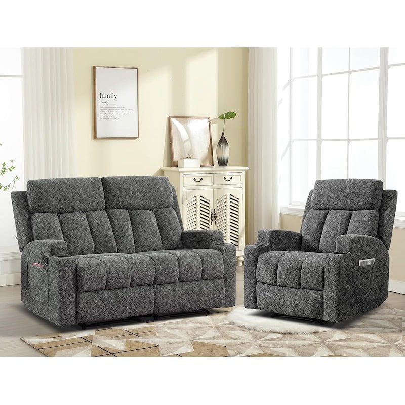 Recliner Sofa for Living Room, Extra Wide Modern Overstuffed 1/2/3 Seat Reclining Manual Sofa Chair - Dark grey