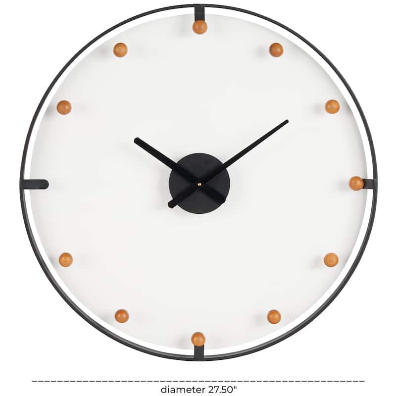 Gold or Black Metal Wall Clock with Acrylic Face and Ball Accents