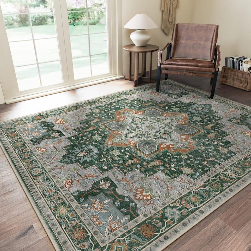 Mcow Neutral Floral Low Pile Machine Washable Non-Slip Area Rug - 8'X10'