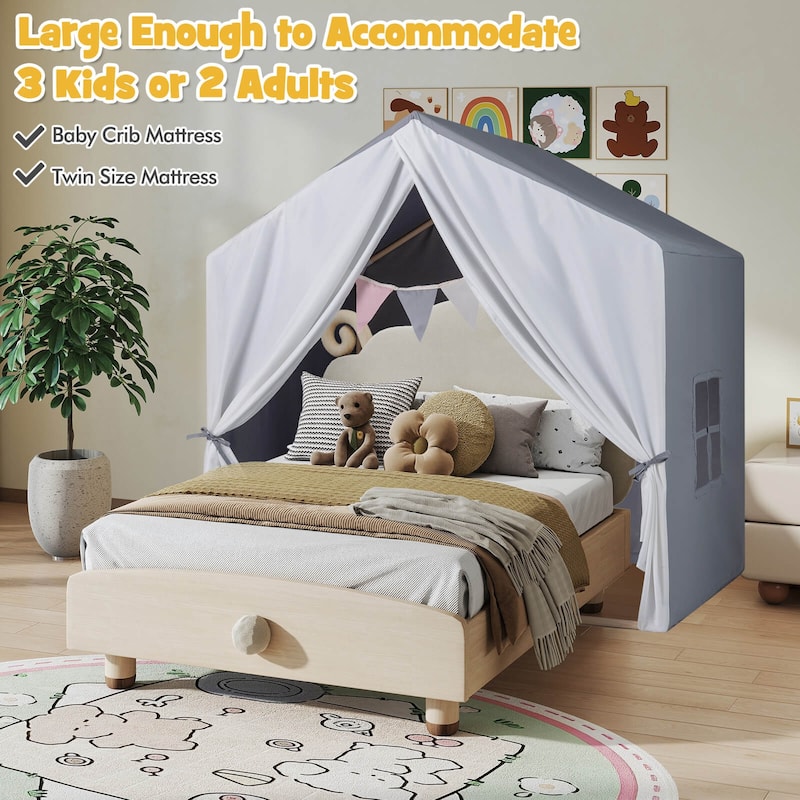 Costway Kid's Play Tent Toddler Playhouse Castle Solid Wood Frame with - See Details