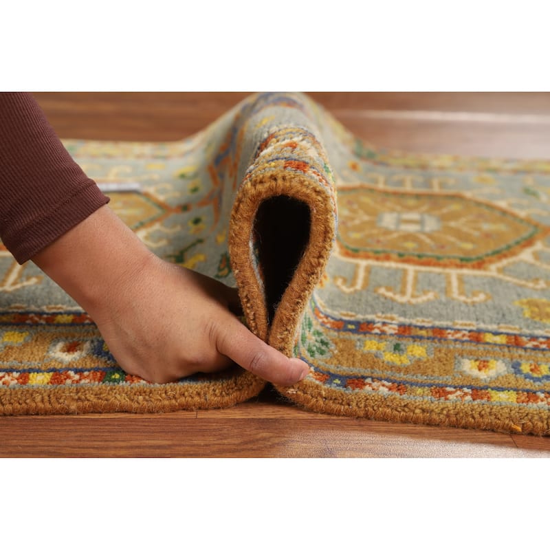 Hand Knotted Oriental 100% Wool Carpet Transitional Geometric Greys & Charcoal Khotan Area Rug - 4' 11'' X 3' 0''