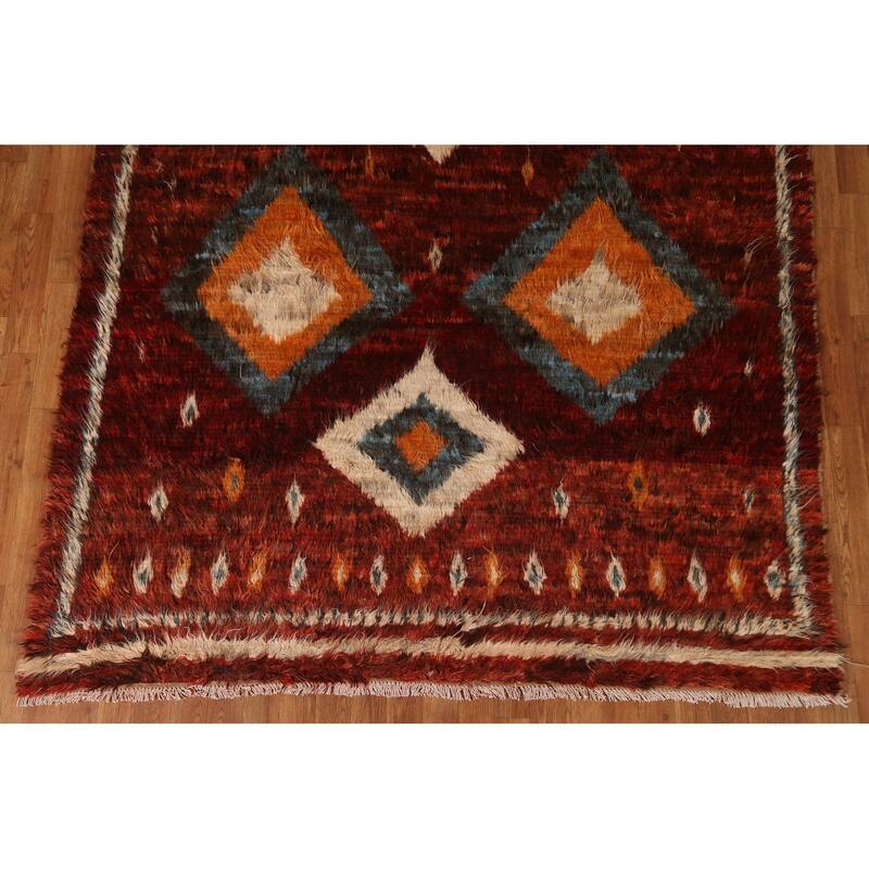 Hand Knotted Oriental 100% Wool Carpet Modern Tribal Red Moroccan Area Rug - 8' 9'' X 6' 4''