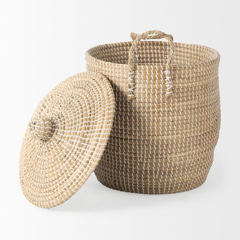 Olivia Beige Seagrass Baskets w/Lids (Set of 3)