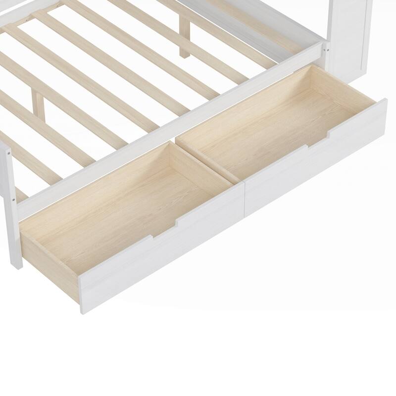 Wooden Daybed with Storage Shelves and Two Storage Drawers