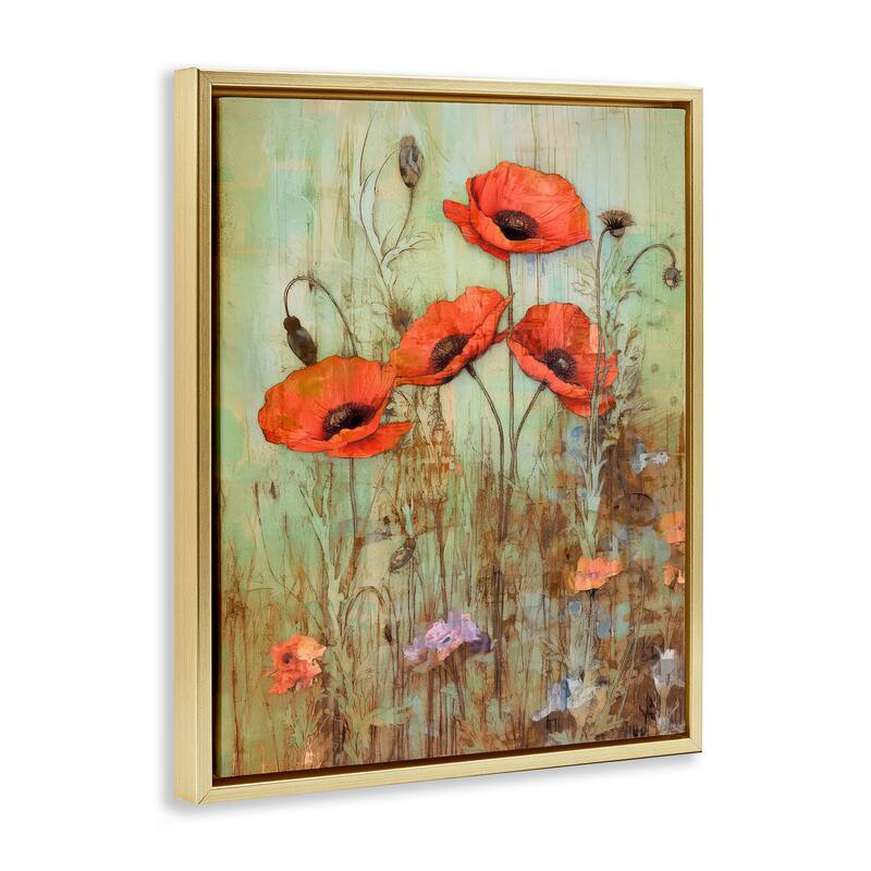 Stupell Rustic Red Poppies Framed Floater Canvas Wall Art Design by Enrico McGarrigle