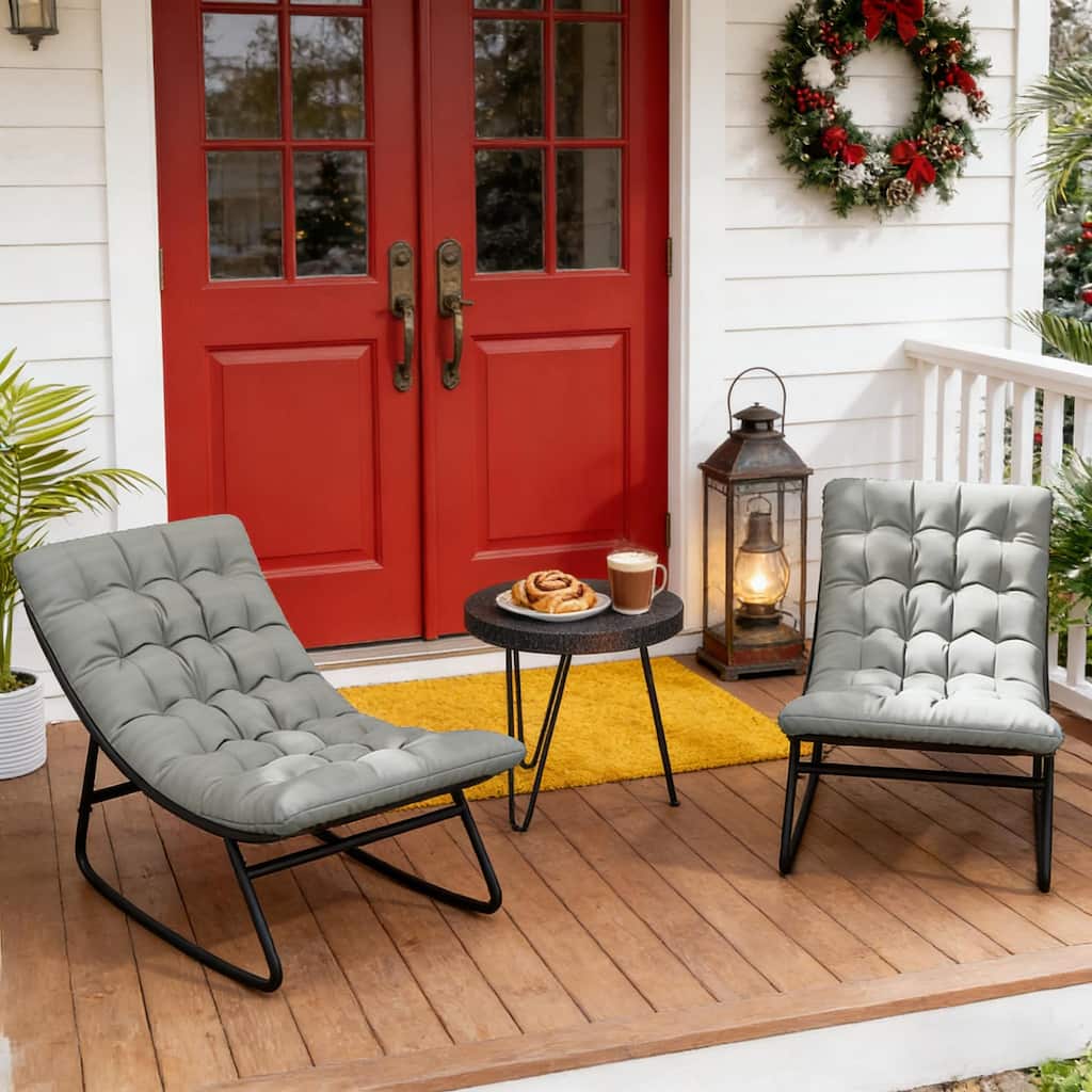GDFStudio Outdoor Thorian Steel Mesh 2-Piece Rocking Chair Set with Cushions