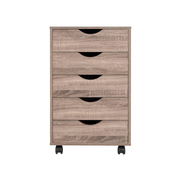 5 Drawers Chest, Wood Storage Dresser with Wheels, Craft Storage Organizer and Storage Drawer Office Drawer Unit
