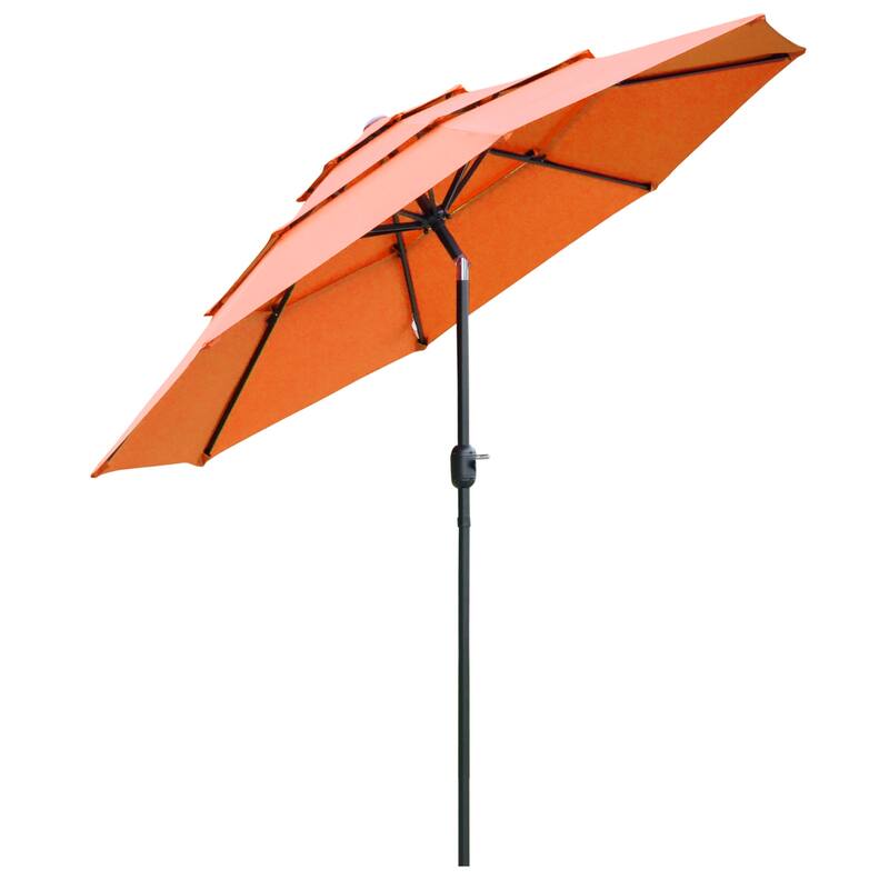 Outsunny 9FT 3 Tiers Patio Umbrella Outdoor Market Umbrella with Crank, Push Button Tilt for Deck, Backyard and Lawn