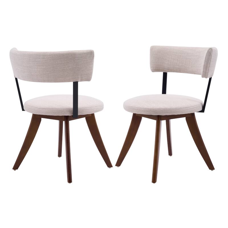 Christopher Knight Home - Modern Upholstered Rubber Wood Dining Chairs with Curved Back - Beige,Walnut - Set of 2