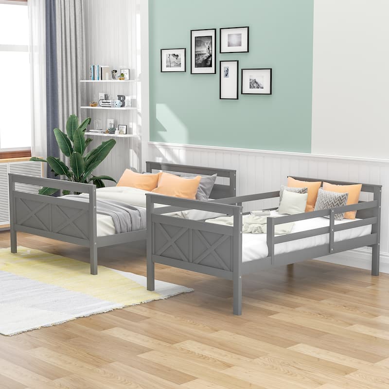 Gray Twin/Full Bunk Bed with Guardrail & Ladder