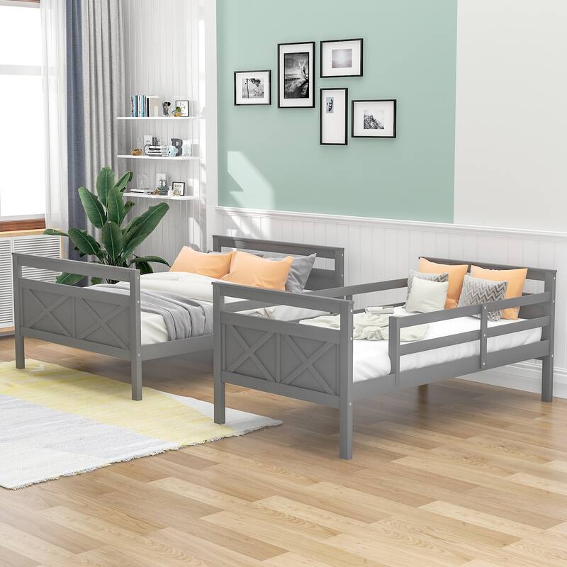 Twin over Full Bunk Bed with Ladder, Safety Guardrail, and Storage