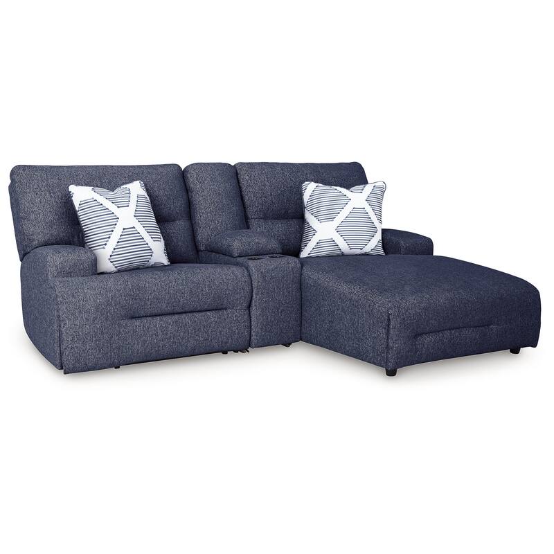 Signature Design by Ashley Acklen Place Blue 3-Piece Power Reclining Sectional with Chaise - 94"W x 70"D x 40"H