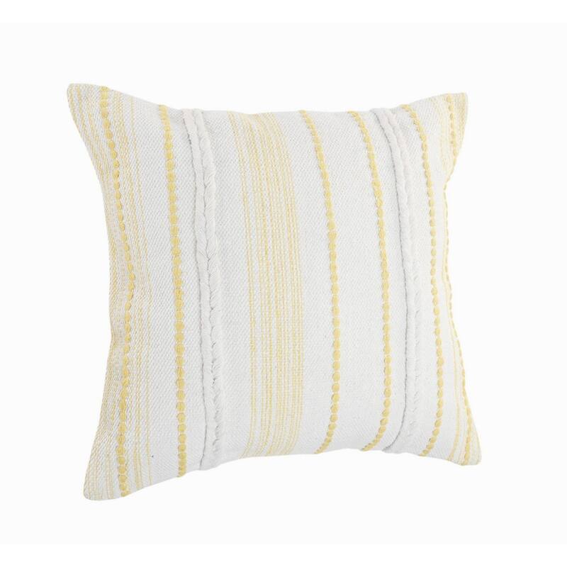 Handwoven Embroidered Striped Cotton Throw Pillow Cover - 20" - White and Yellow