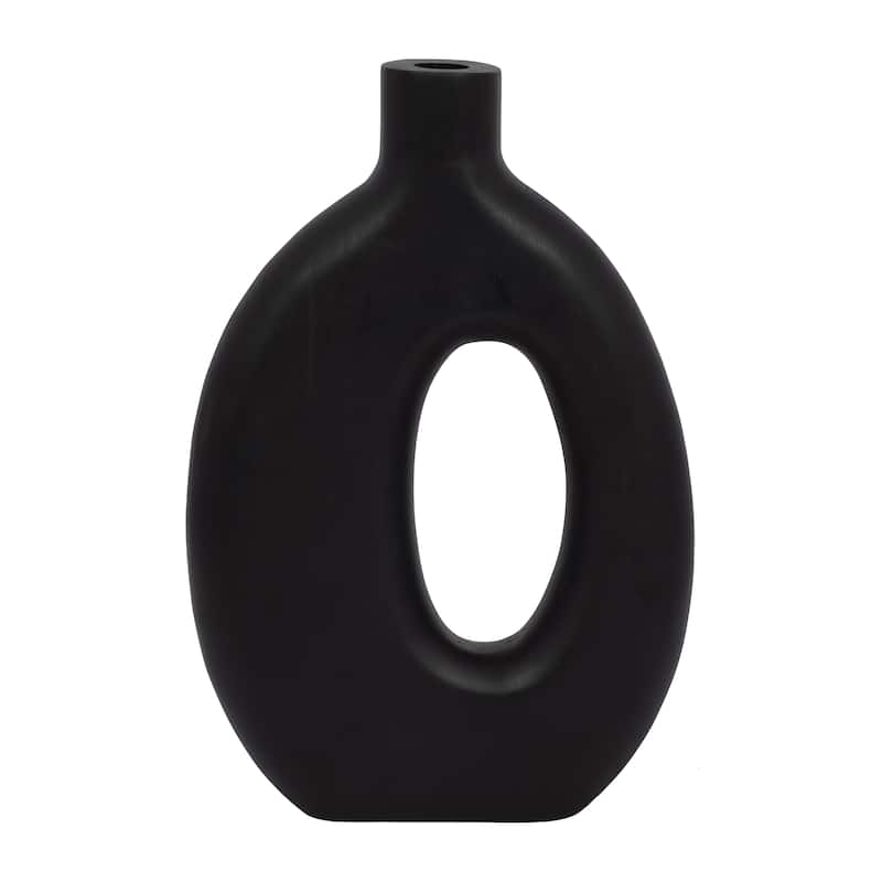 Mango Wood Modern Vase with Round Cutout Silhouette Minimalist Design