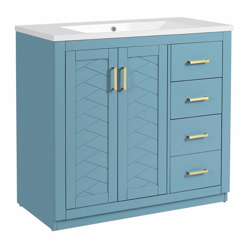 Freestanding 36'' Bathroom Vanity with Ceramic Sink, 3 Drawers, Soft Closing Doors & Solid Wood Frame
