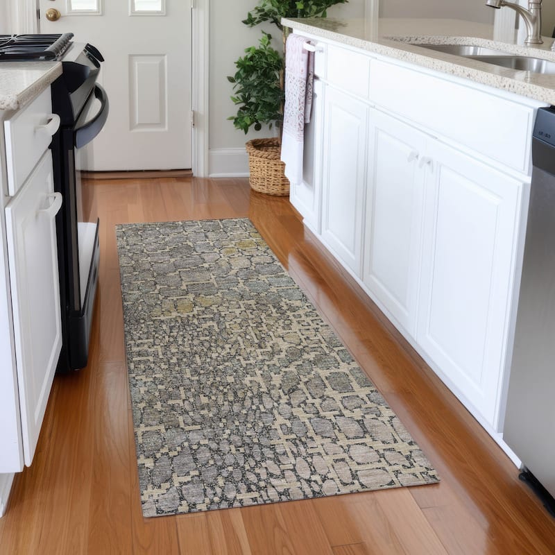 Machine Washable Indoor/ Outdoor Modern Cobble Chantille Rug - Putty - 2'3" x 7'6"