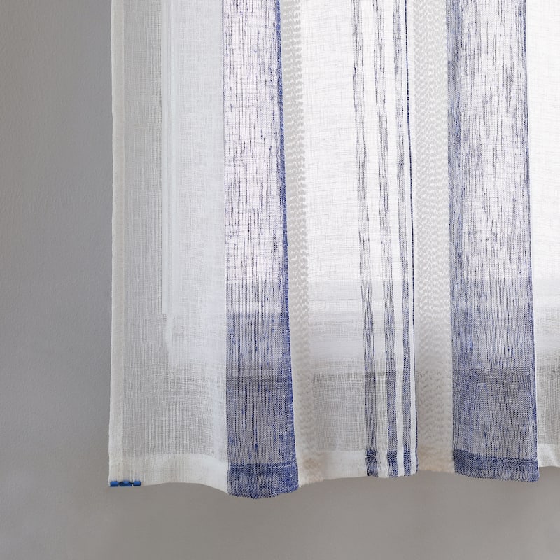 Vertical Stripe Linen Textured Voile Sheer Kitchen Tier Curtains