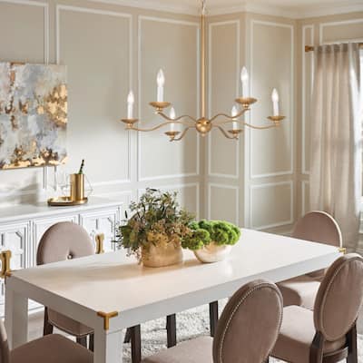Mid-century Modern Candle Chandelier French Country 6-light Large Size Brass Dining Room Light - D30" x H86.5"