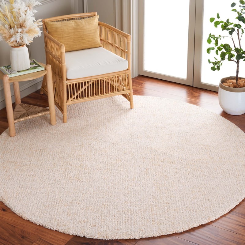 SAFAVIEH Handmade Abstract Euphrasie Modern Wool Rug - 6' Round - Ivory/Beige