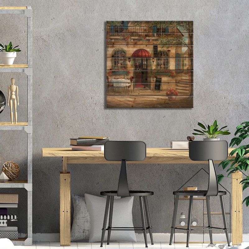 Centro Piazza Café Print On Wood by Ruane Manning - Multi-Color