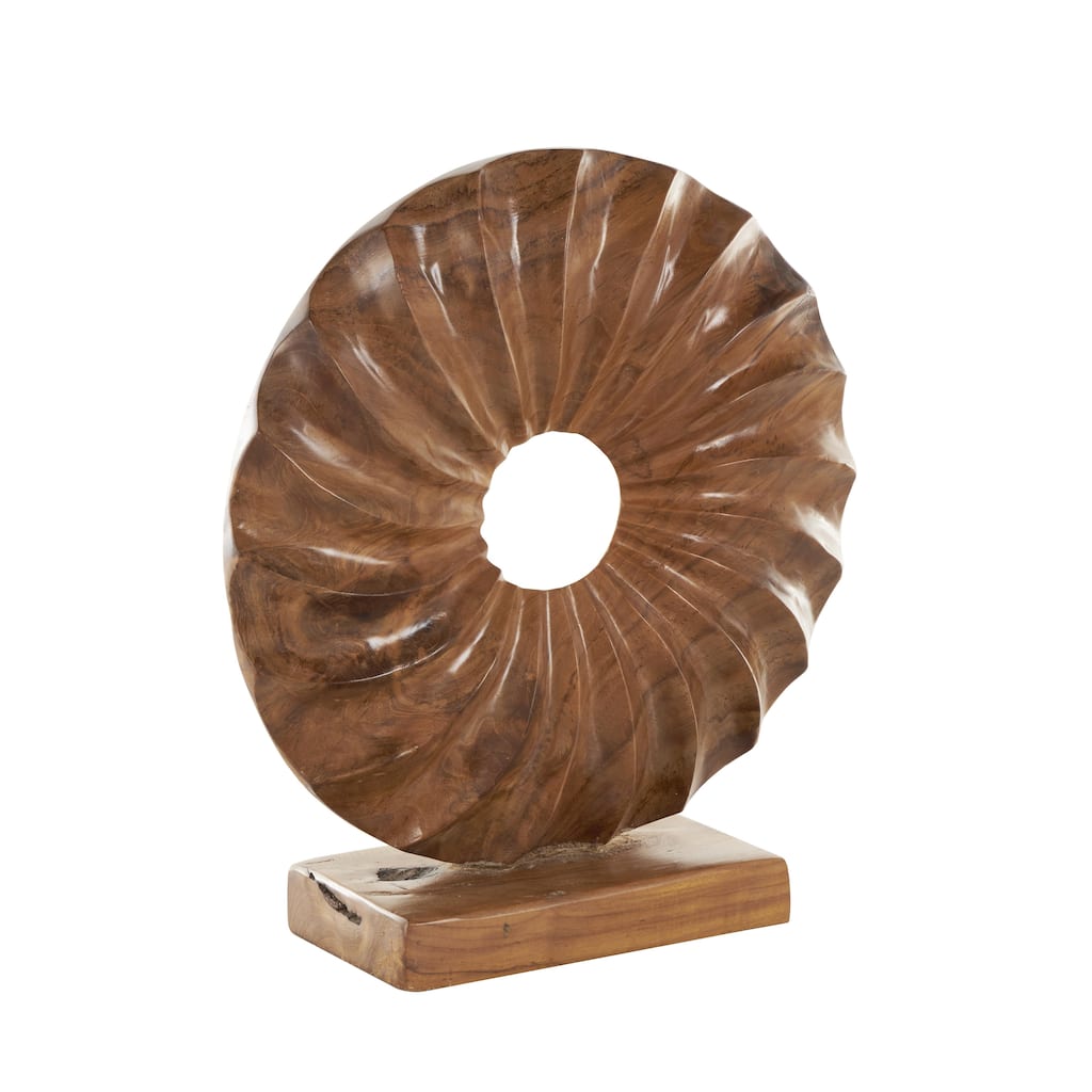 Teak Wood Abstract Handmade Dimensional Circular Decorative Sculpture with Center Cutout - Brown - Roche River Decor