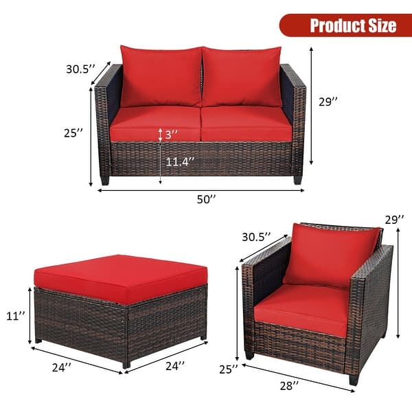 dimension image slide 6 of 6, Costway 5PCS Patio Rattan Furniture Set Loveseat Sofa Ottoman