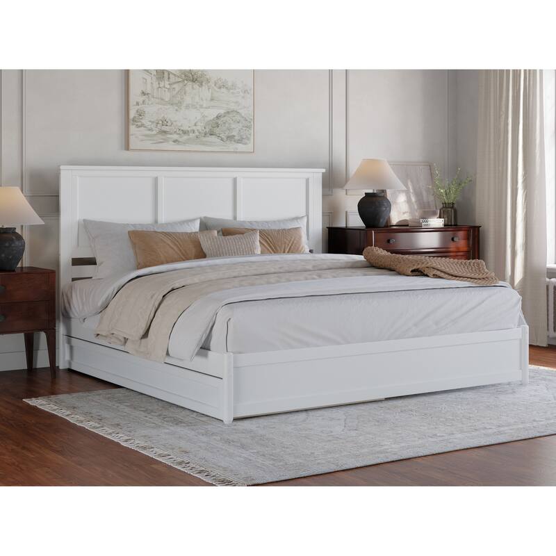 Felicity Platform Bed with Panel Footboard and Twin XL Trundle - White - King