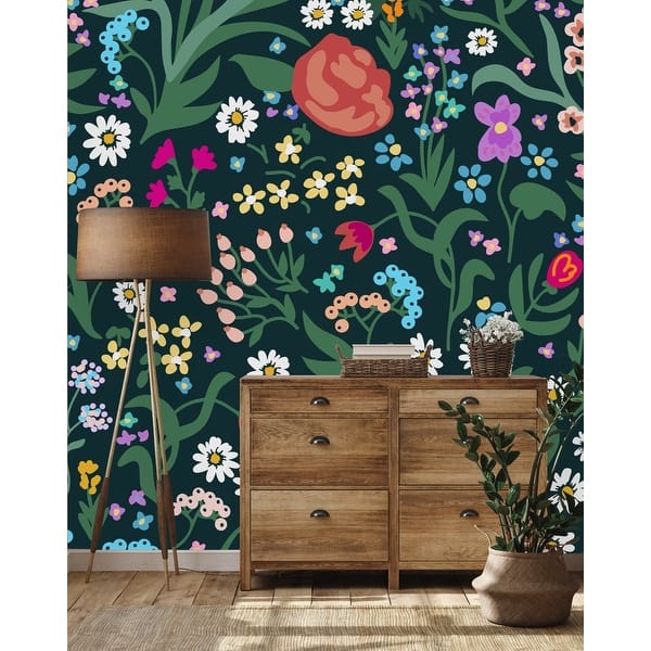 Dark Wallpaper with Little Flowers Peel and Stick and Prepasted Bed